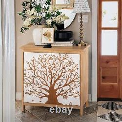 Entryway Cabinet with Tree Pattern Storage Cabinet Distressed Sideboard Bedroom