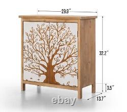 Entryway Cabinet with Tree Pattern Storage Cabinet Distressed Sideboard Bedroom