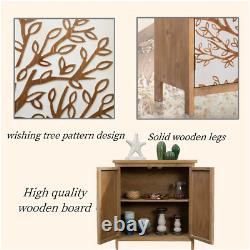 Entryway Cabinet with Tree Pattern Storage Cabinet Distressed Sideboard Bedroom