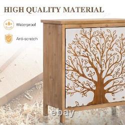 Entryway Cabinet with Tree Pattern Storage Cabinet Distressed Sideboard Bedroom