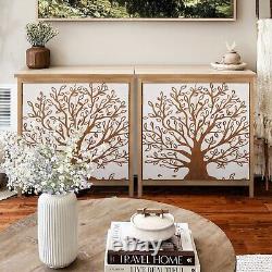 Entryway Cabinet with Tree Pattern Storage Cabinet Distressed Sideboard Bedroom