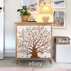 Entryway Cabinet with Tree Pattern Storage Cabinet Distressed Sideboard Bedroom