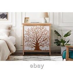 Entryway Cabinet with Tree Pattern Storage Cabinet Distressed Sideboard Bedroom