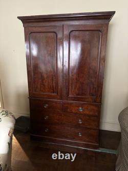 Estate 19th Century English Three Part Mahogany Linen Press Original Interior