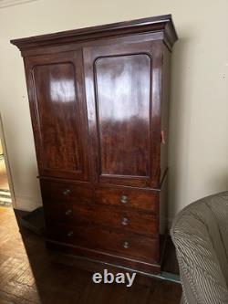 Estate 19th Century English Three Part Mahogany Linen Press Original Interior