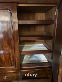 Estate 19th Century English Three Part Mahogany Linen Press Original Interior