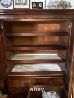 Estate 19th Century English Three Part Mahogany Linen Press Original Interior