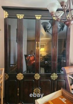 Estate Sale Vintage Bernhardt Asian Campaign Lighted 6 Door China Hutch Euc