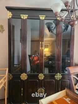 Estate Sale Vintage Bernhardt Asian Campaign Lighted 6 Door China Hutch Euc