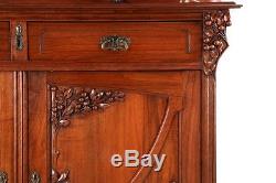 Excellent Art Nouveau Carved Walnut Buffet Deux Corps Cabinet Bookshelf c. 1900