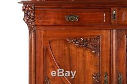Excellent Art Nouveau Carved Walnut Buffet Deux Corps Cabinet Bookshelf c. 1900