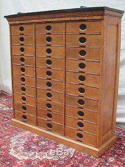 Exceptional 30 Drawer Tiger Oak Amberg Letter File Cabinet With Stone Top