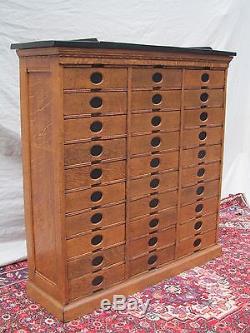 Exceptional 30 Drawer Tiger Oak Amberg Letter File Cabinet With Stone Top