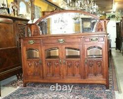 Exquisite French Antique Art Nouveau Oak Marble Top Sideboard / Server