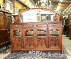 Exquisite French Antique Art Nouveau Oak Marble Top Sideboard / Server