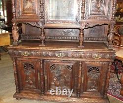 Exquisite French Antique Dark Oak Brittany Sideboard Buffet Cabinets