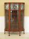 F28329e Antique Oak Bow Front China Cabinet W. Leaded Glass