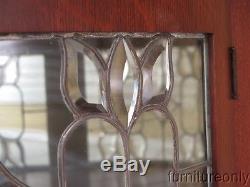 F28329E Antique Oak Bow Front China Cabinet w. Leaded Glass