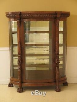 F30481EC HORNER BROTHERS Large Lion Head Oak Bow Front China Cabinet