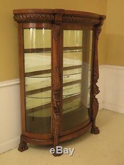 F30481EC HORNER BROTHERS Large Lion Head Oak Bow Front China Cabinet