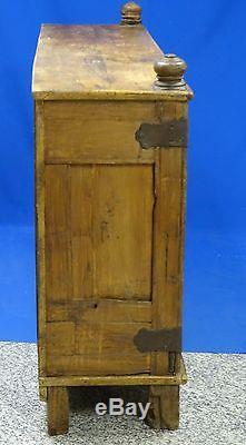 FABULOUS DISTRESSED CARVED WOOD INDIAN CABINET with METAL TRIM WORK FIXTURE
