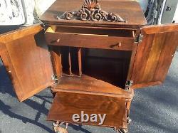 Fancy Antique Walnut Hall Desk Boudoir Cabinet Rococo Carved Figures and Cherubs