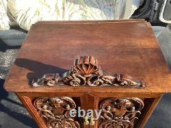 Fancy Antique Walnut Hall Desk Boudoir Cabinet Rococo Carved Figures and Cherubs