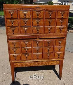 Fantastic Antique Mid Century Stacking Oak Card Catalog Cabinet 30 Drawer BEAUTY