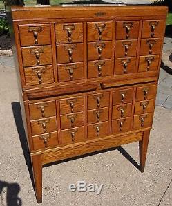 Fantastic Antique Mid Century Stacking Oak Card Catalog Cabinet 30 Drawer BEAUTY