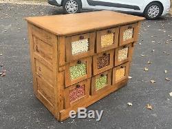 Fantastic Small Size Oak General Store Counter Seed Bin Turn Of The Century