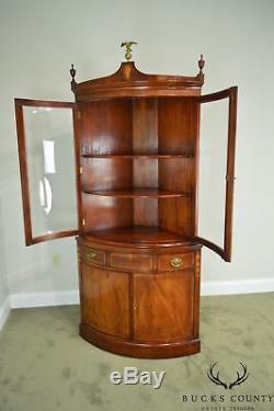 Federal Style Vintage Mahogany Bow Glass Inlaid Corner Cabinet