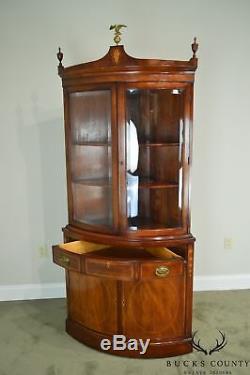 Federal Style Vintage Mahogany Bow Glass Inlaid Corner Cabinet