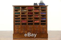 File or Collector Cabinet, Antique 50 Drawers Walnut, Glass Fronts