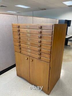 Flat Blue Print Wood File Storage Cabinet W 8 Drawers