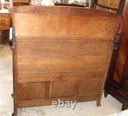 French Antique Burled Walnut Art Nouveau Marble Top Server Cabinet Sideboard