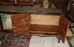 French Antique Carved Burl Walnut Long Venetian Sideboard Buffet Sink Furniture