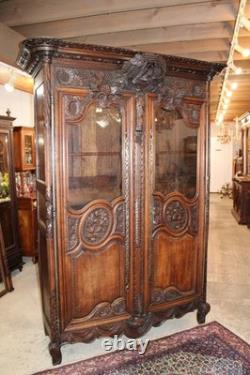 French Antique Carved Normandy Oak Louis XV 2 Door Armoire Circa 1780