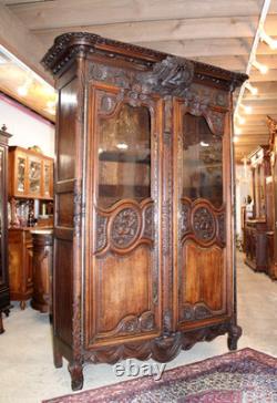 French Antique Carved Normandy Oak Louis XV 2 Door Armoire Circa 1780