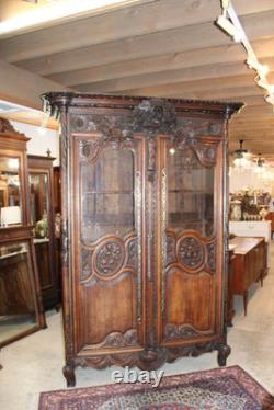 French Antique Carved Normandy Oak Louis XV 2 Door Armoire Circa 1780