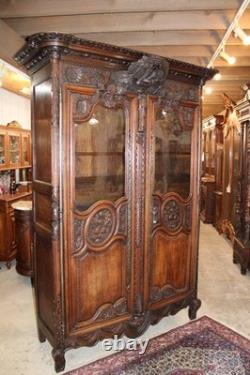 French Antique Carved Normandy Oak Louis XV 2 Door Armoire Circa 1780