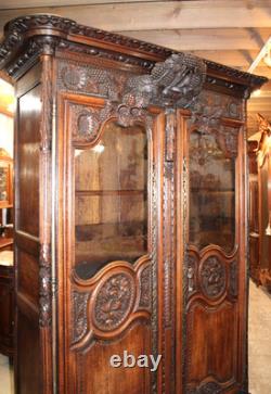 French Antique Carved Normandy Oak Louis XV 2 Door Armoire Circa 1780