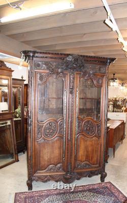 French Antique Carved Normandy Oak Louis XV 2 Door Armoire Circa 1780