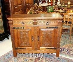 French Antique Carved Oak Renaissance Sideboard / 2 Door & 2 Drawer Cabinet