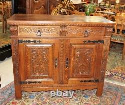 French Antique Carved Oak Renaissance Sideboard / 2 Door & 2 Drawer Cabinet