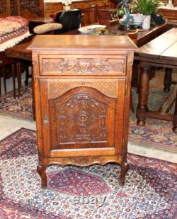 French Antique Carved Tiger Oak Louis XV Cabinet / Jam Cabinet