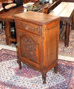French Antique Carved Tiger Oak Louis XV Cabinet / Jam Cabinet
