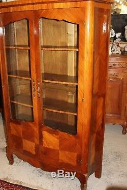 French Antique Inlaid Rosewood Louis XV Display Cabinet Living Room Furniture