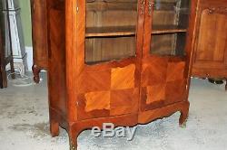 French Antique Inlaid Rosewood Louis XV Display Cabinet Living Room Furniture