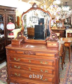 French Antique Louis XV Walnut Marble Top Dresser / Vanity
