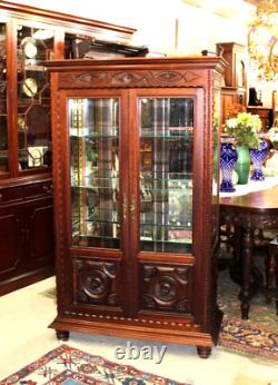 French Antique Mahogany Display Cabinet With 4 Glass Shelves